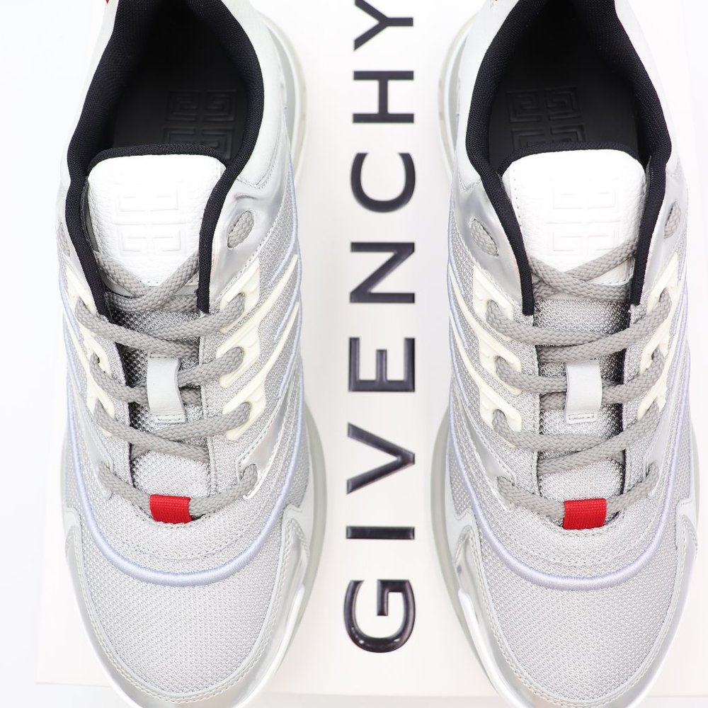 NIB Givenchy GIV 1 Mens Metallic Silver Leather Mesh Low-Top Sneakers - Picture 3 of 7
